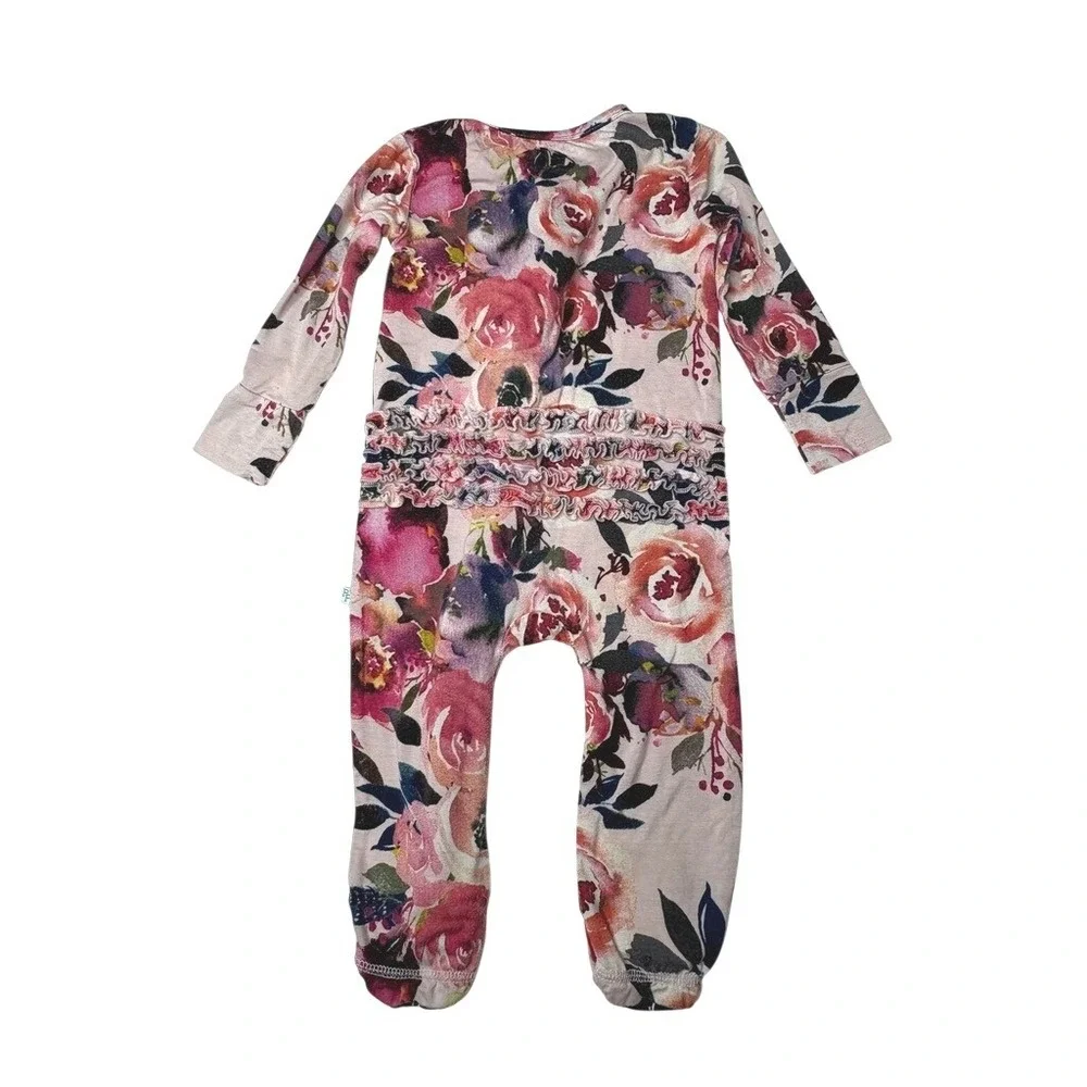 Posh Peanut‎ Bamboo Chelsea Footie 12-18 months Pink Ruffled Bottom Floral
